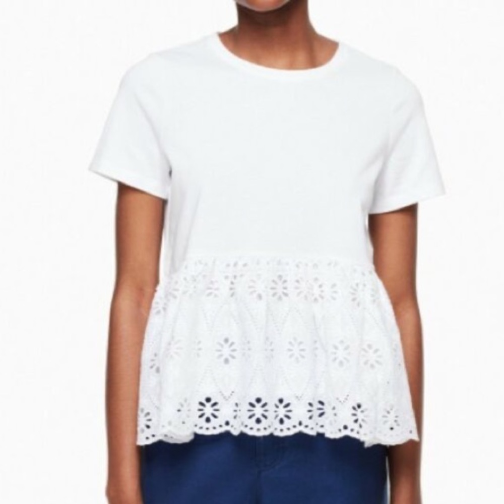 Kate Spade ♠️ Broome St White Eyelet Peplum Tee